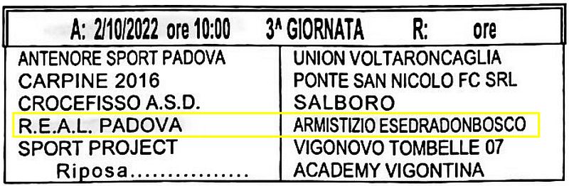 3^ Giornata Armistizio Esedra don Bosco Padova Giovanissimi Provinciali U15 Girone C SS 2022